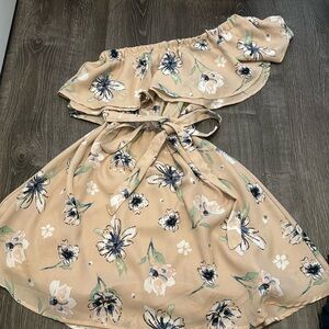 off the shoulder nude floral dress